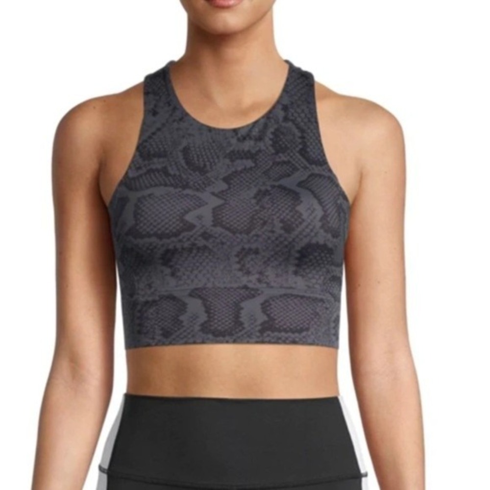 Allfenix anthrolpologie L black gray animal print high neck sports‎ bra
